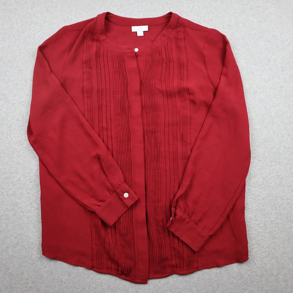 J. Jill Blouse Women Medium Red Pintuck Pleated Long Sleeve Professional Top